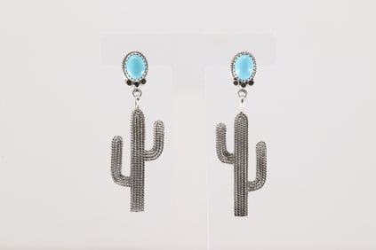 Native America Navajo Sterling Silver Turquoise Cactus Post Earring's By Annie Spencer.