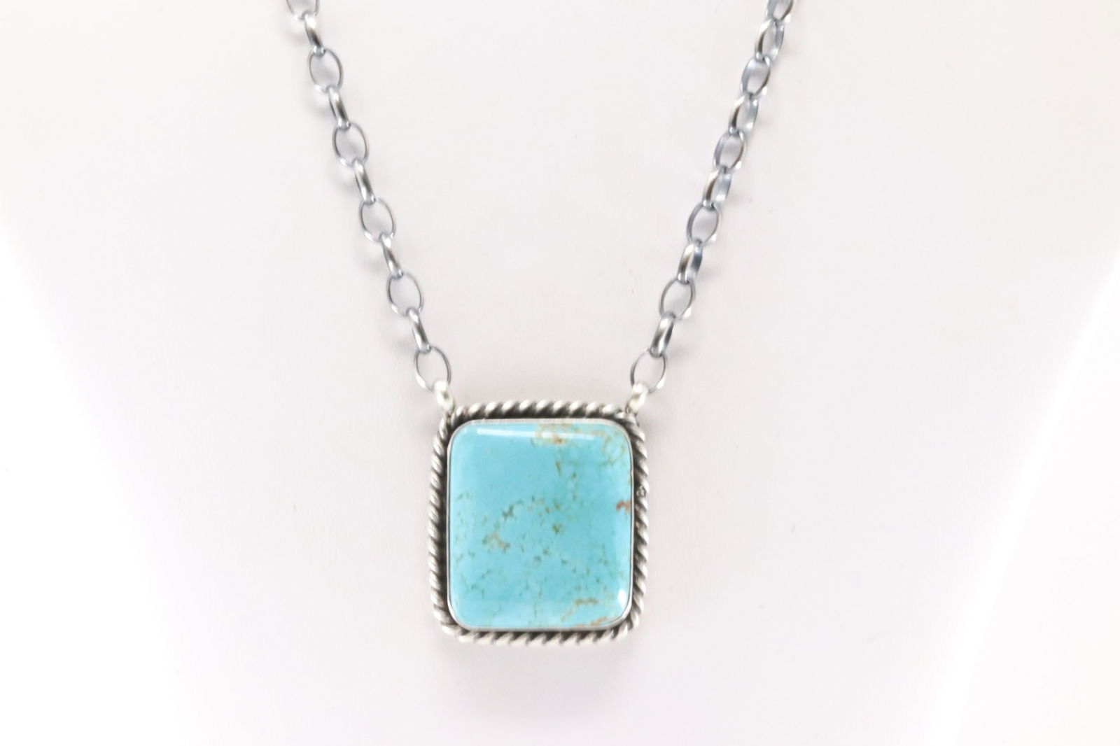 Native America Navajo Sterling Silver Number 8 Turquoise Necklace By Augustine Largo. (1 of 4)