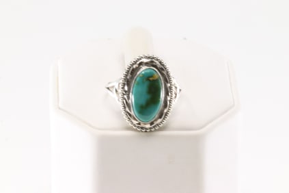 Native America Navajo Sterling Silver Sonora Gold Turquoise Ring By S.
