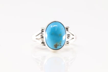 Native America Navajo Sterling Silver Turquoise Ring By Charlene Yazzie.