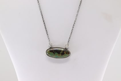 Native American Navajo Sterling Silver Turquoise Necklace By Judith Dixon.