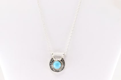 Native America Navajo Sterling Silver Turquoise Naja Necklace By Annette Chiquito.