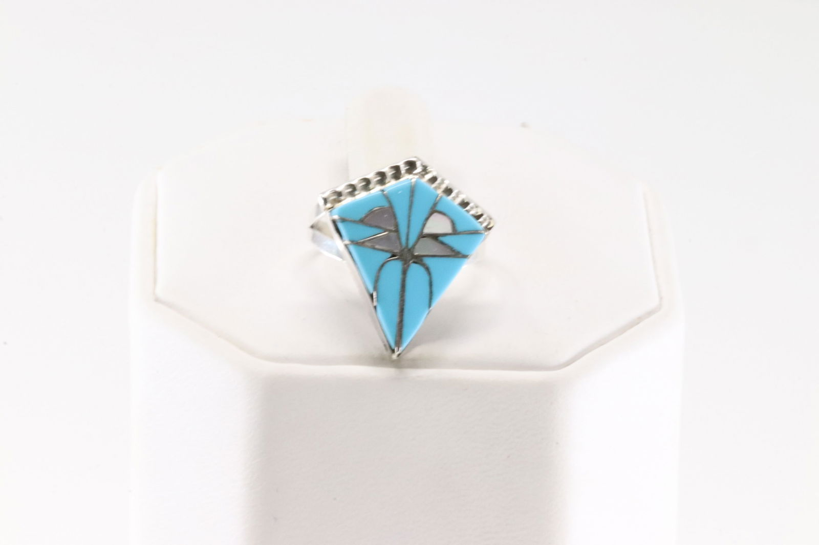 Native America Zuni Sterling Silver Turquoise & Opal Inlay Ring By D.Q. (1 of 4)