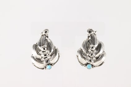 Native America Navajo Sterling Silver Turquoise Leaf Post Earring's By Darrell Morgan.