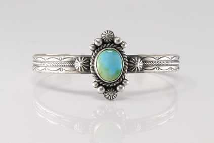 Native America Navajo Sterling Silver Sonora Gold Turquoise Bracelet Cuff By M.C.