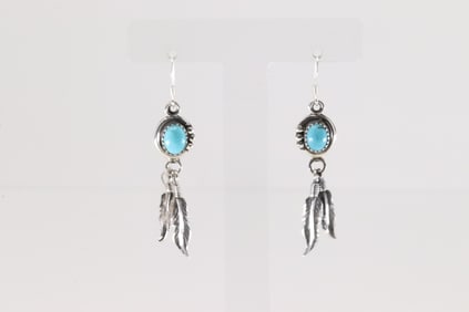 Native America Navajo Sterling Silver Turquoise Dangling Earring's By Rita Largo.