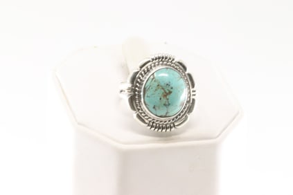 Native America Navajo Sterling Silver Turquoise Ring By Janson B.