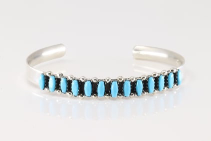 Native America Zuni Sterling Silver Turquoise Barcelet Cuff By V.Martza.