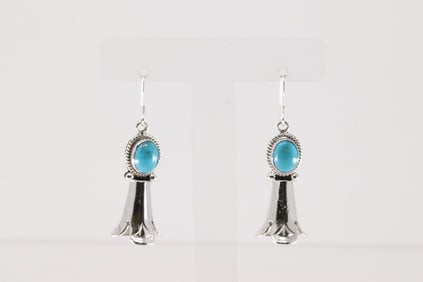 Native America Navajo Sterling Silver Turquoise Blossom Dangling Earring's By Sharon McCarthy.