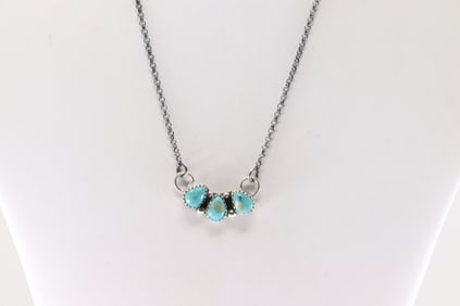 Native America Navajo Sterling Silver Turquoise Necklace By M.R.