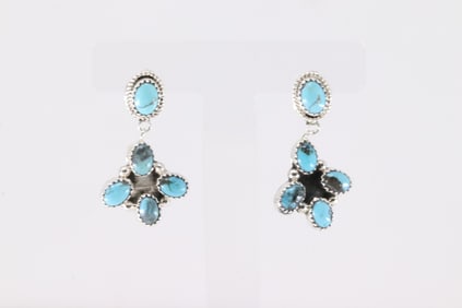 Native America Navajo Sterling Silver Kingman Turquoise Post / Dangling Earring's By Vemon Tsosie.