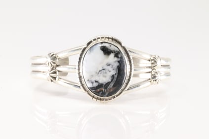 Native America Navajo Sterling Silver White Buffalo Bracelet Cuff By S.E.