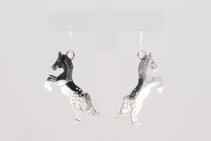 Native America Navajo Sterling Silver Horse Dangling Earring's By Louise Yazzie.