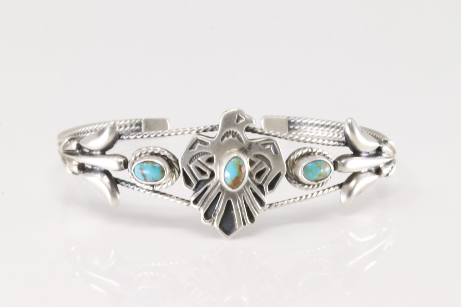 Native America Navajo Sterling Silver Turquoise Thunderbird Bracelet Cuff By Bobby Platero.: This is a Native America Navajo Sterling Silver Turquoise Thunderbird Bracelet Cuff By Bobby Platero.