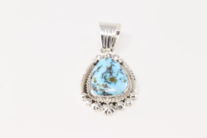 Native America Navajo Sterling Silver Turquoise Pendant By Daniel Benally.
