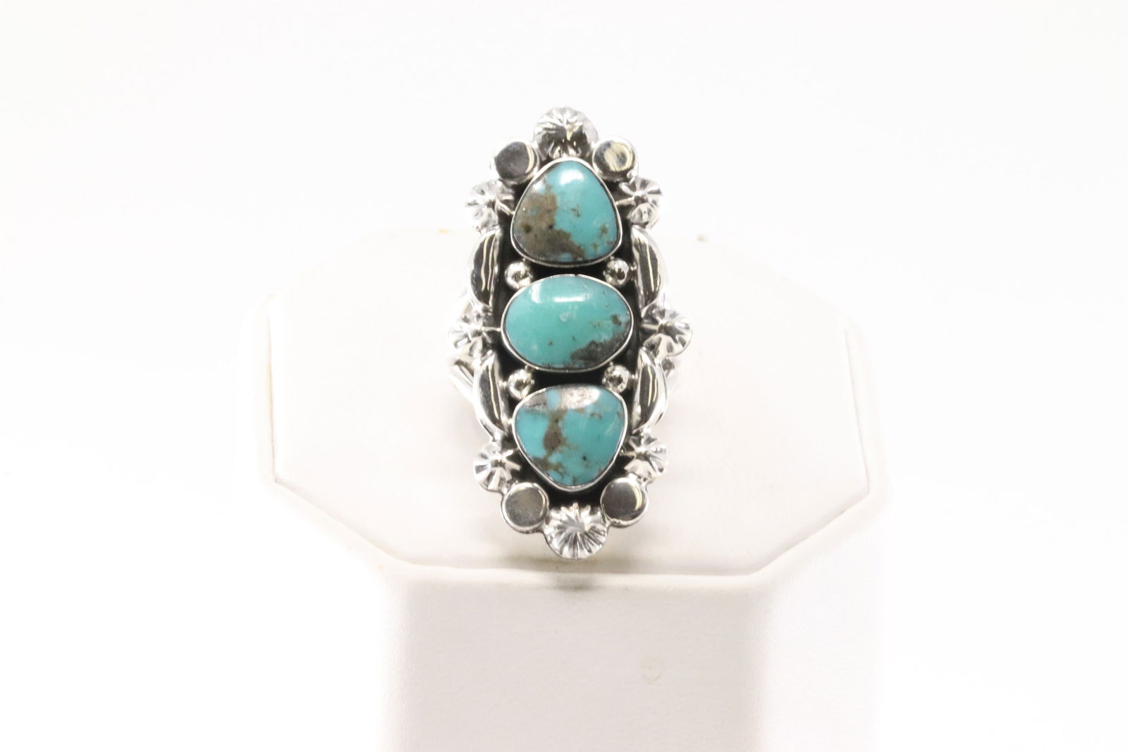 Native America Navajo Sterling Silver Turquoise Ring 3 Stone By Sadie Jim. (1 of 4)