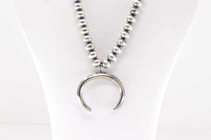 Native America Navajo Sterling Silver Pearl Beaded Naja Necklace Dorinda Mariano.