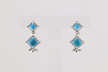 Native America Navajo Sterling Silver Turquoise Post Earring's By Sadie Jim.