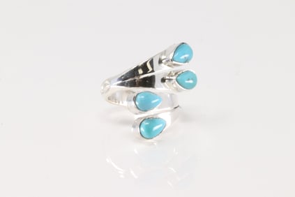 Native America Navajo Sterling Silver Turquoise Ring By Thomas Yazzie.