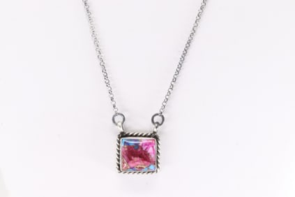 Native America Navajo Sterling Silver Turquoise Compressed Necklace By Johnny Dixon.