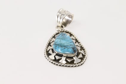 Native America Navajo Sterling Silver Turquoise Pendant By Charlene Yazzie.