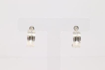 Native America Navajo Sterling Silver Feather Hoop Earring's By Aaron Davis.