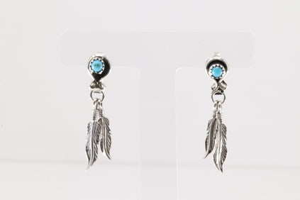 Native America Navajo Sterling Silver Turquoise Post / Dangling Earring's By Annette Chiquito.
