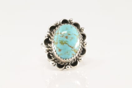 Native America Navajo Sterling Silver Turquoise Ring By F.