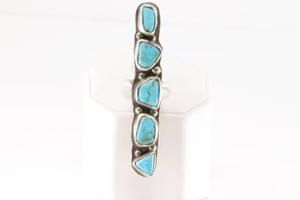 Native America Zuni Sterling Silver Turquoise Ring 5 Stone By Jude Candelaria.