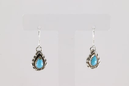 Native America Navajo Sterling Silver Turquoise Dangling Earring's By Theresa Smith.