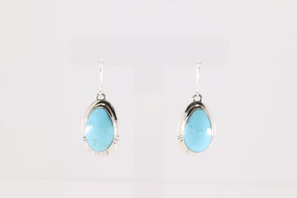 Native America Navajo Sterling Silver Turquoise Dangling Earring's By Leona Delgarito.