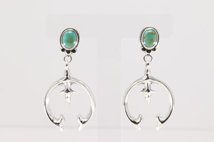 Native America Navajo Sterling Silver Turquoise Post / Dangling Earring's By Sharon McCarthy.