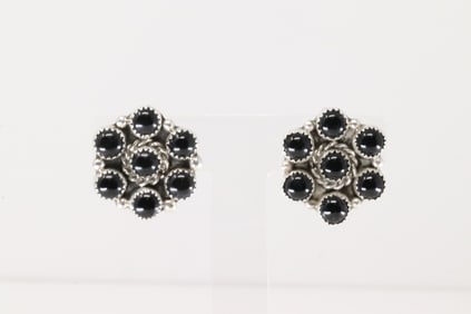 Native America Navajo Sterling Silver Black Onyx Post Earring's By Maxine Ramirez.