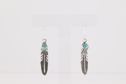 Native America Navajo Sterling Silver Turquoise Feather Dangling Earring's By Sharon McCarthy.