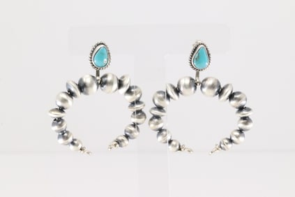 Native America Navajo Sterling Silver Turquoise / Beaded Naja Post / Dangling Earring's By Amanda