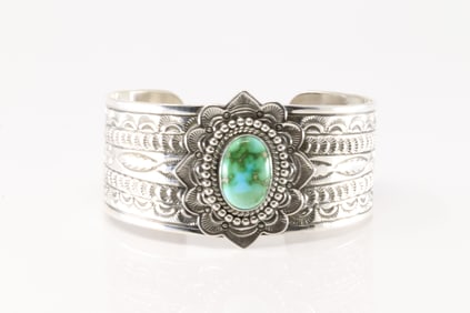 Native America Navajo Sterling Silver Sonora Gold Turquoise Bracelet Cuff By Eula M.Wylie.