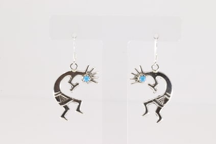 Native America Navajo Sterling Silver Turquoise Kokopelli Dangling Earring's By Lorraine Chee.