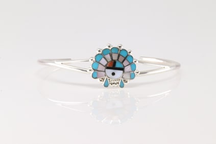 Native America Zuni Sterling Silver Multi-Color Stone Bracelet Cuff By E.R.