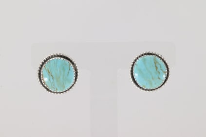 Native America Navajo Sterling Silver Kingman Turquoise Post Earring's By Virginia Becenti.