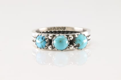Native America Navajo Sterling Silver Turquoise Ring By R.King.