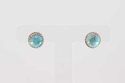 Native America Navajo Sterling Silver Kingman Turquoise Post Earring's By Esther White.