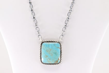 Native America Navajo Sterling Silver Number 8 Turquoise Necklace By Augustine Largo.