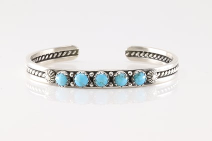 Native America Navajo Sterling Silver Turquoise Bracelet Cuff By R.King.