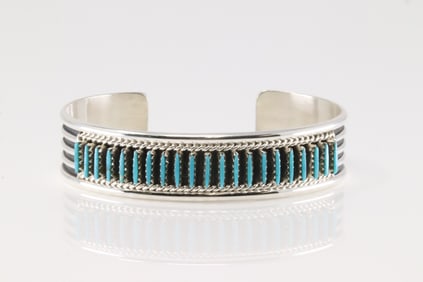 Native America Navajo Sterling Silver Turquoise Bracelet Cuff By Roland Francisco.