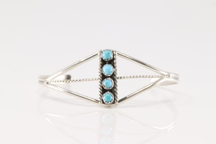 Native America Navajo Sterling Silver Turquoise Bracelet Cuff By Janice Spencer.