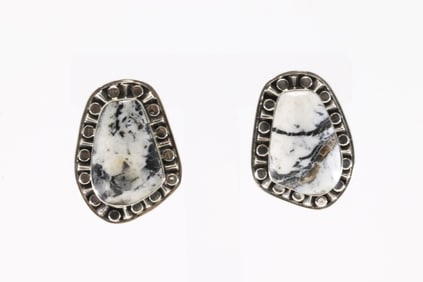 Native America Navajo Sterling Silver White Buffalo Post Earring's By Sharon McCarthy.