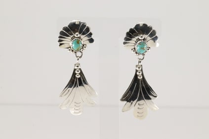 Native America Navajo Sterling Silver Turquoise Post / Dangling Earring's By Genevieve Francisco.