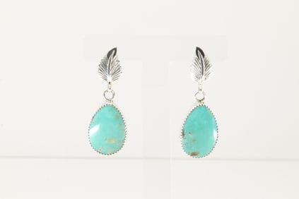 Native America Navajo Sterling Silver Turquoise Post Leaf Earring's By Hiram Largo.
