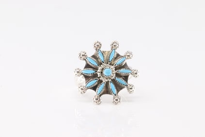 Native America Navajo Sterling Silver Turquoise Ring By Merlinda Chavez.