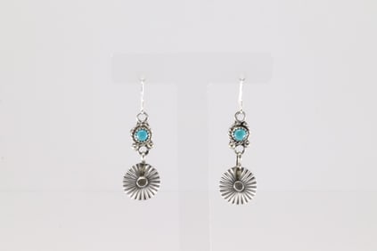 Native America Navajo Sterling Silver Turquoise Dangling Earring's By Jerold Joe.
